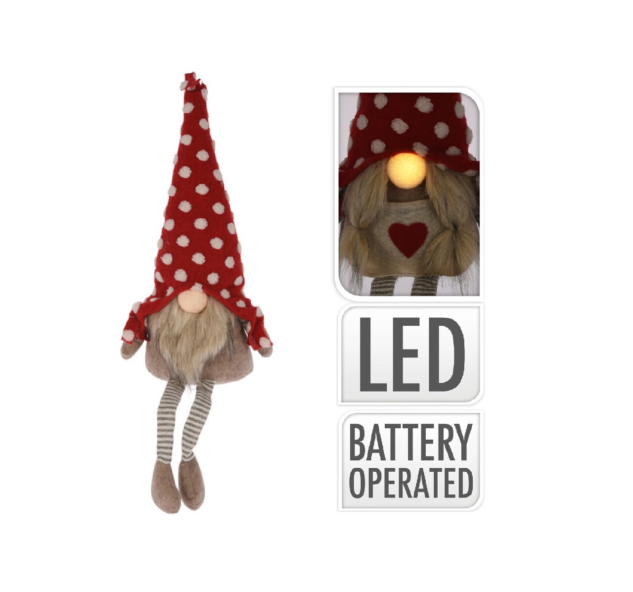 Decoratiune luminoasa Boy Gnome, 20x13x50 cm, plus, rosu/bej - imagine 3